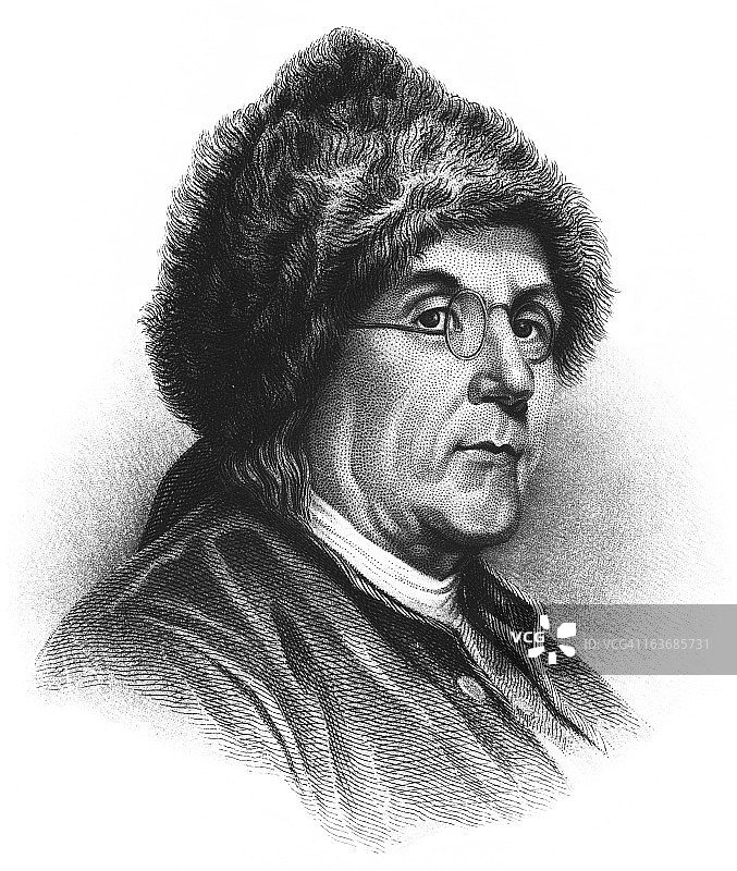 本·富兰克林 - 古董雕刻肖像图片素材