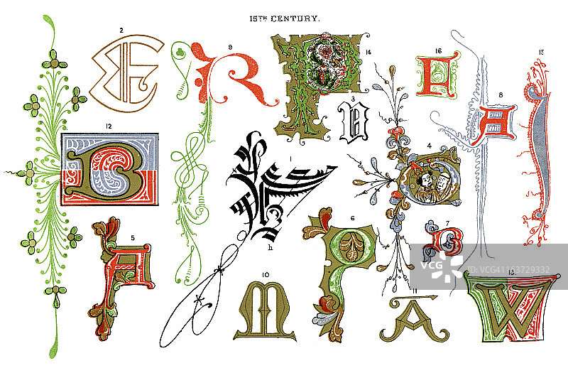 中世纪泥金装饰字母图片素材