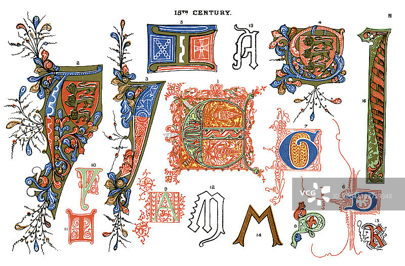 中世纪泥金装饰字母图片素材