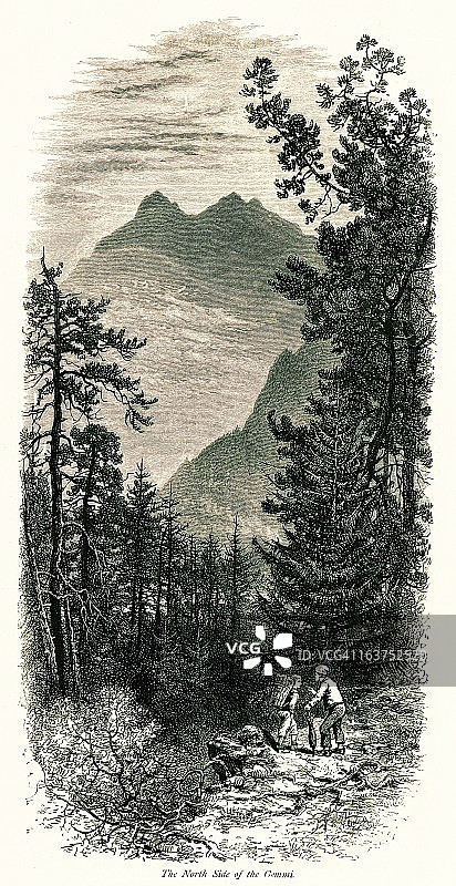 瑞士格米山口北侧古董欧洲插图图片素材