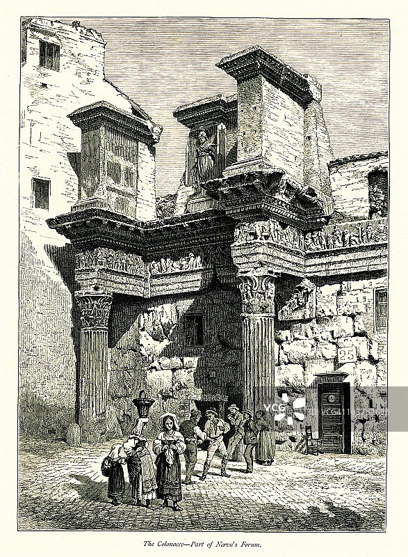 意大利罗马内尔瓦广场古欧洲插画图片素材