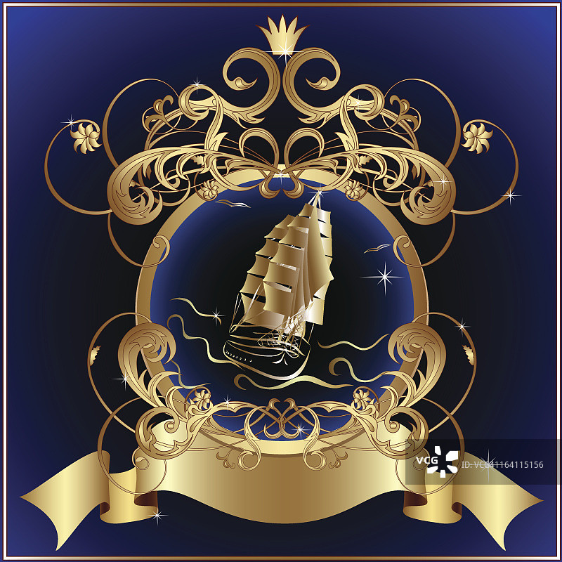 古典帆船边框标签图片素材