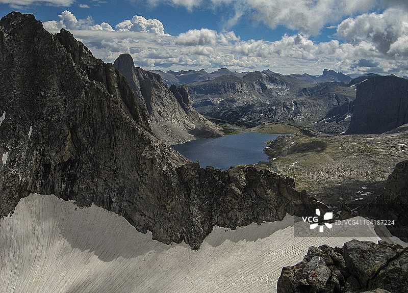 美国怀俄明州，从北双狮峰顶俯瞰巴蒂斯特湖图片素材