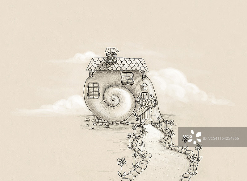 废弃房屋铅笔画图片素材