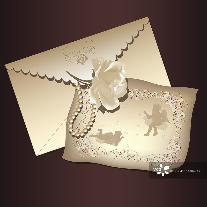 带有情人节信件的老式明信片图片素材