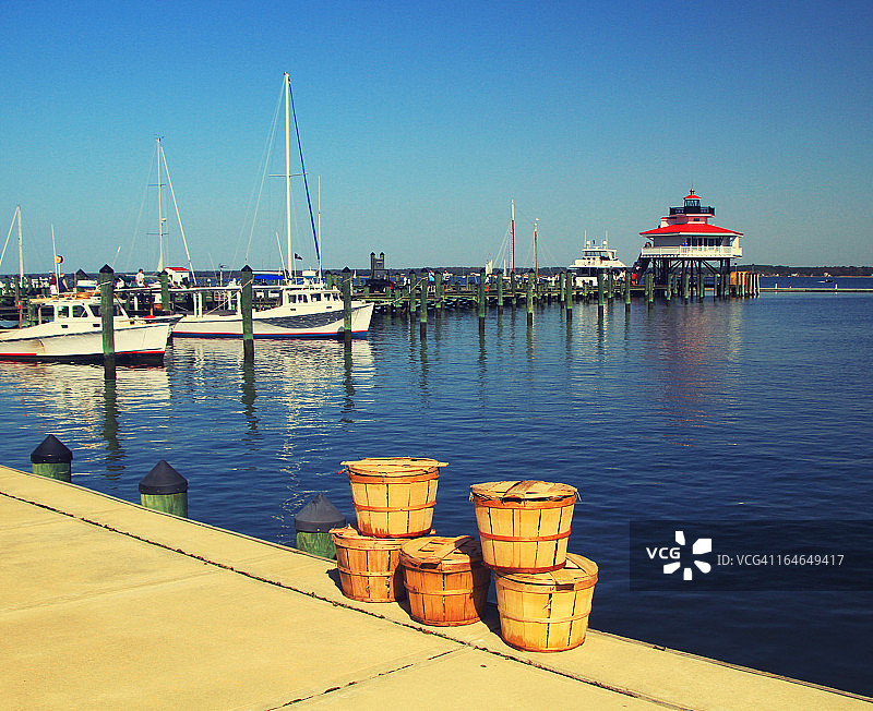 乔普坦克河灯塔的蟹笼图片素材