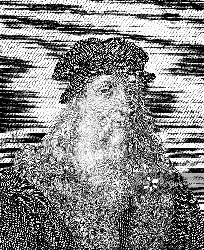 莱昂纳多·达·芬奇古董雕刻画像图片素材