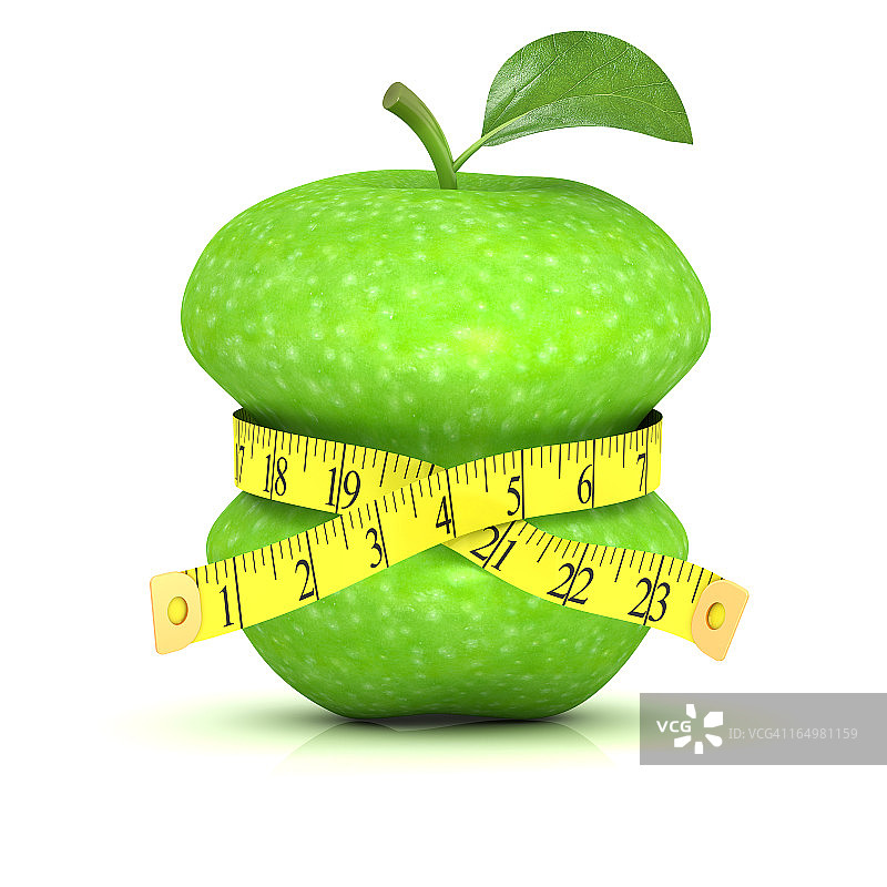 用卷尺测量苹果的腰围图片素材