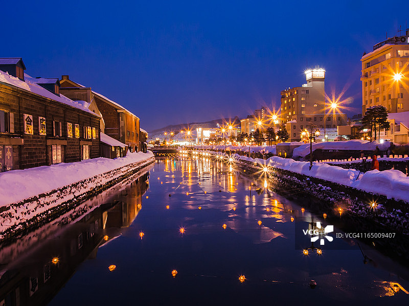蓝色时刻的小樽运河图片素材