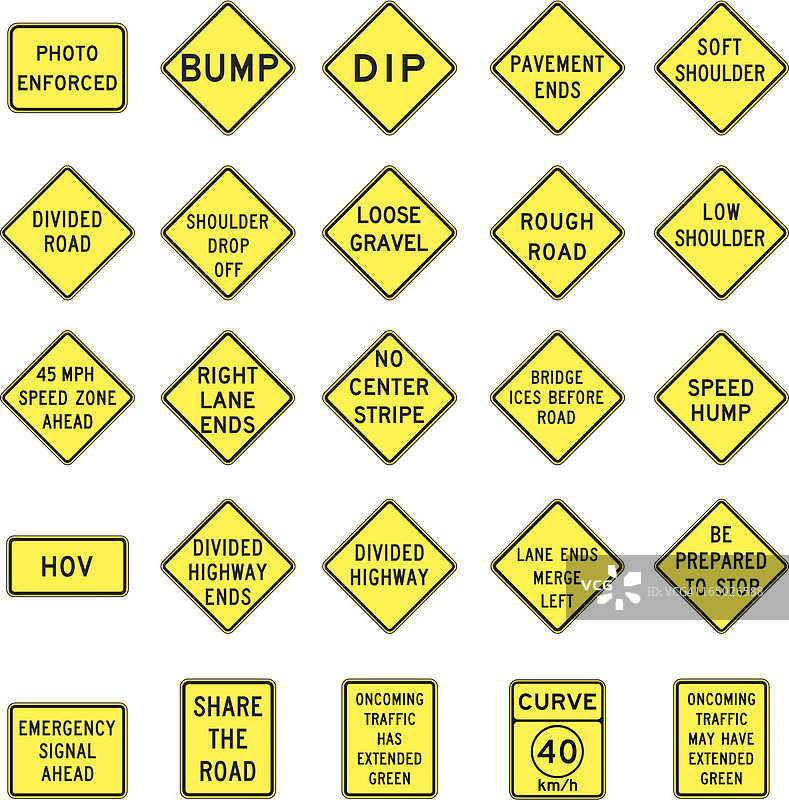 矢量格式的道路警告标志图片素材