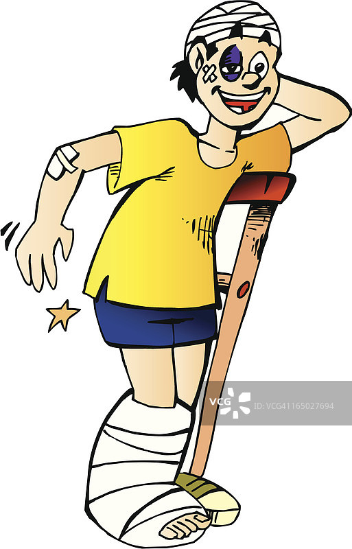 骨折拄拐杖的受伤男子矢量图图片素材