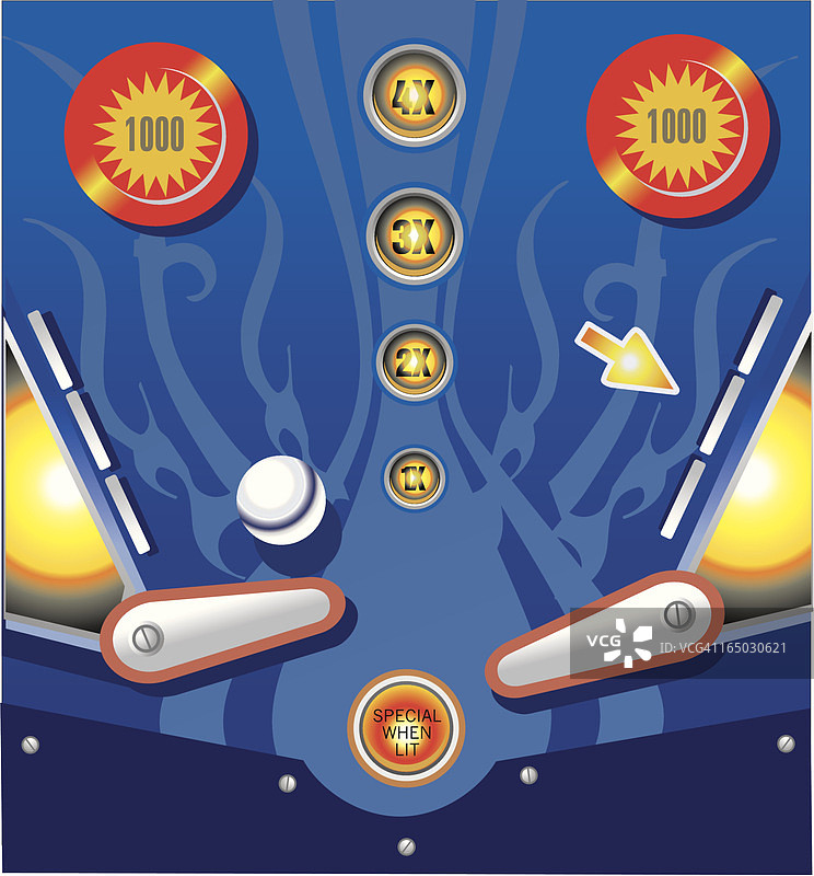 带有缓冲器和鳍状肢的弹球街机桌矢量图图片素材