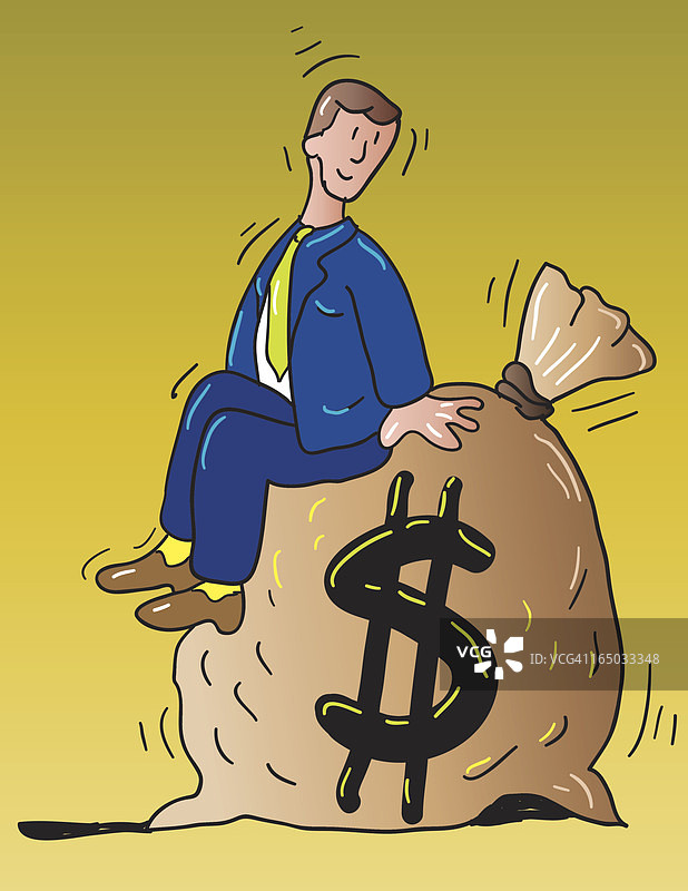 坐在钱上图片素材