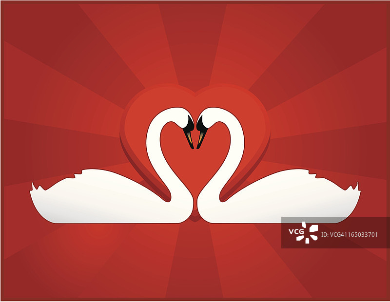 矢量天鹅与情人节爱心背景图片素材