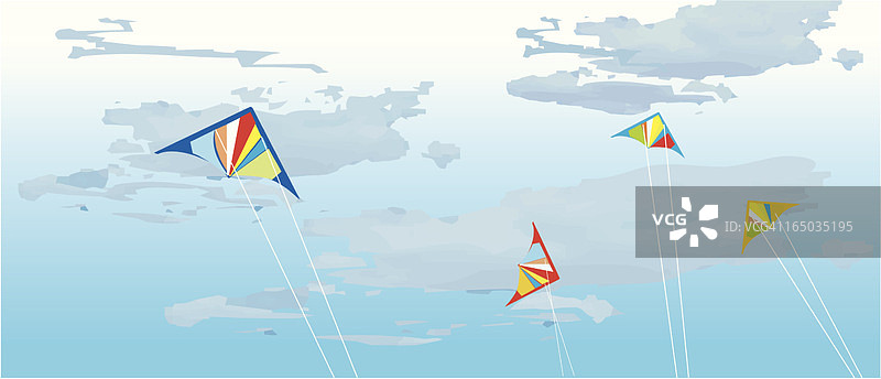 春日天空中的特技风筝图片素材