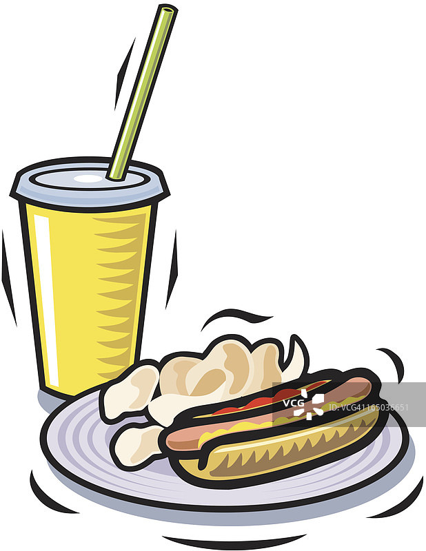 热狗、薯条和软饮料图片素材