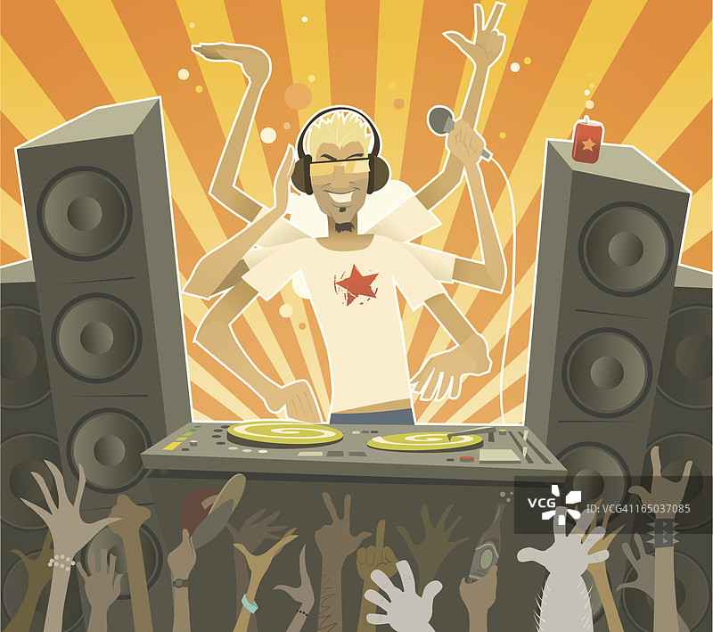 聚会上卡通男DJ图片素材