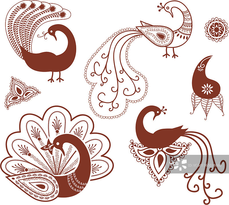 曼海蒂孔雀图案（矢量图）图片素材