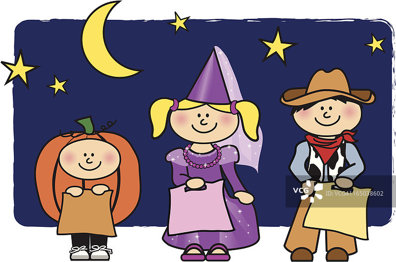 万圣节儿童不给糖就捣蛋插画图片素材