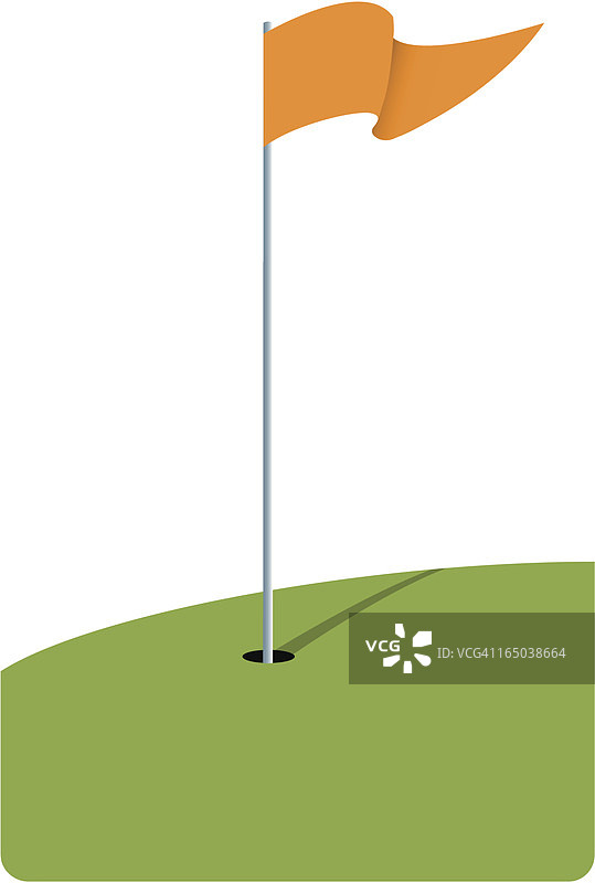 现代高尔夫球洞和橙色旗帜插画图片素材