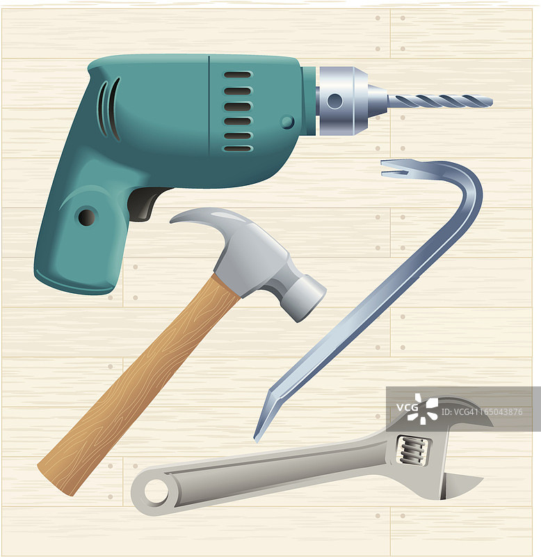 木工钻头、锤子、扳手、撬棍图片素材