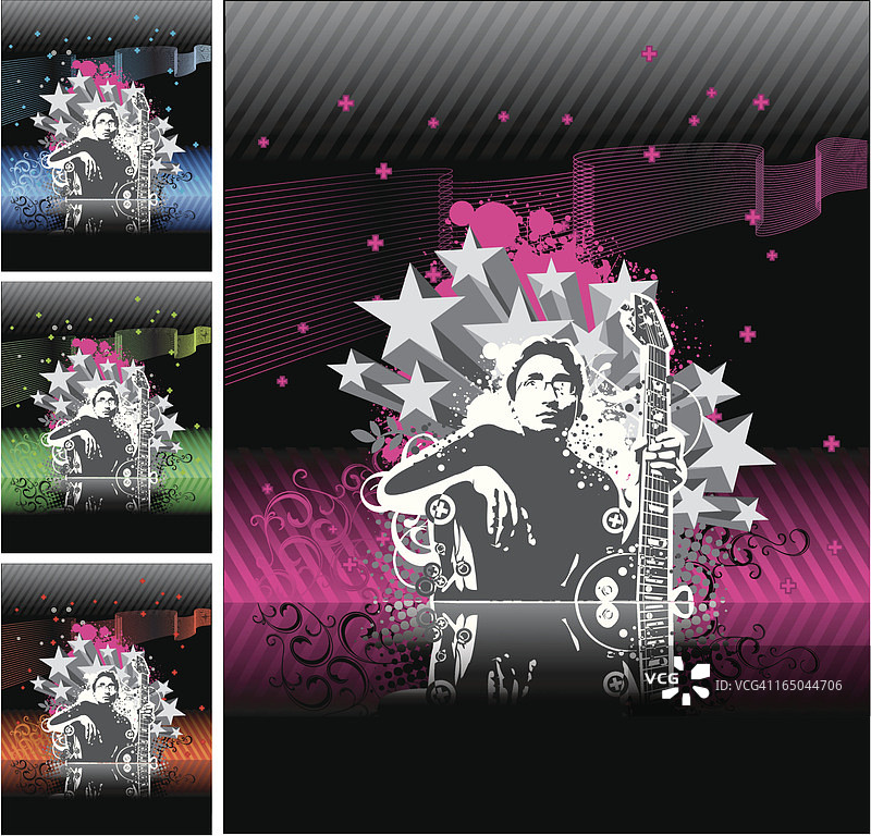 吉他手设计（四色）图片素材