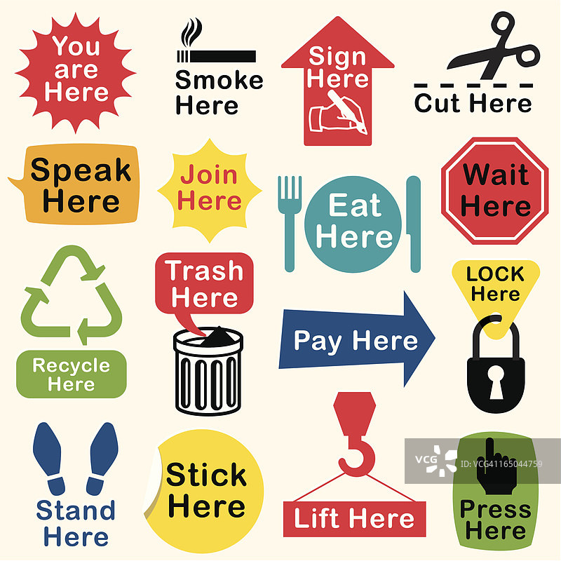 “这里”提示贴纸图片素材