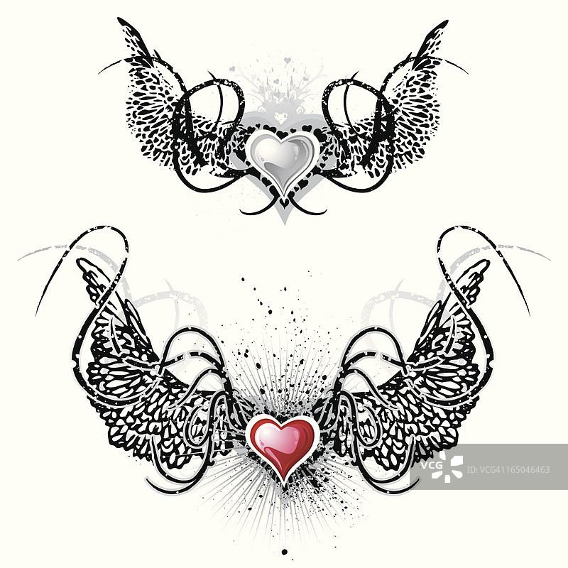 Grunge风格的翅膀心形图片素材