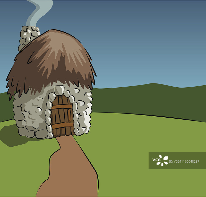 茅草屋顶小屋矢量卡通图片素材