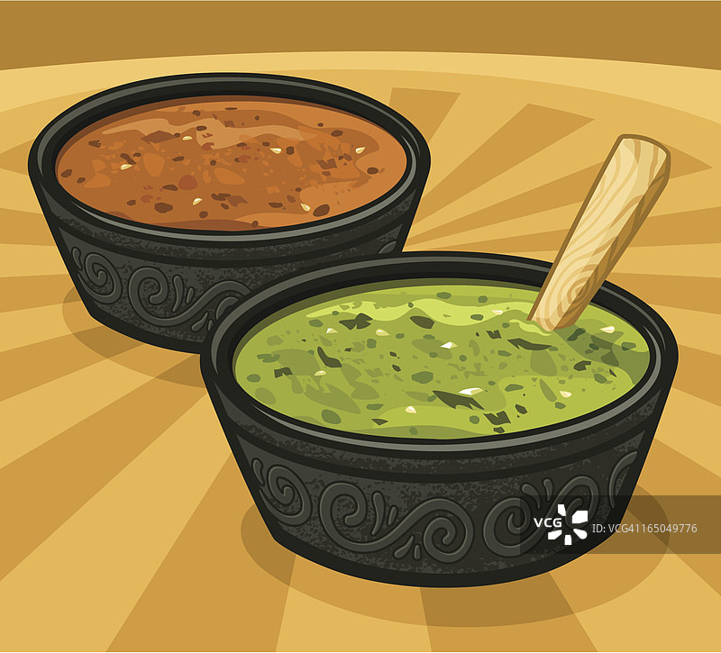 绿色和红色萨尔萨酱（辛辣酱料）图片素材