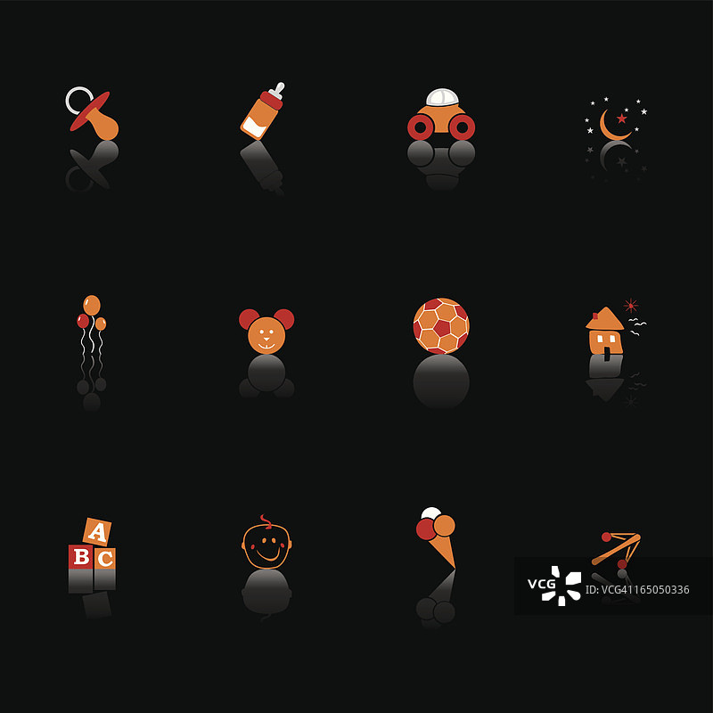 黑色儿童与玩具图标集图片素材