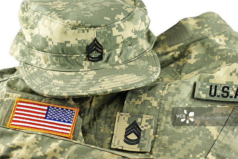 美国陆军迷彩服和帽子图片素材