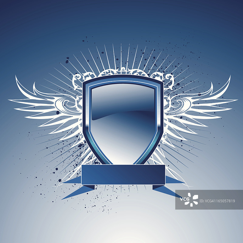 蓝色盾形翅膀图片素材