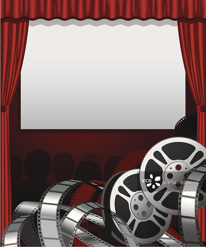 电影胶片卷轴、电影条和影院大屏幕矢量素材图片素材
