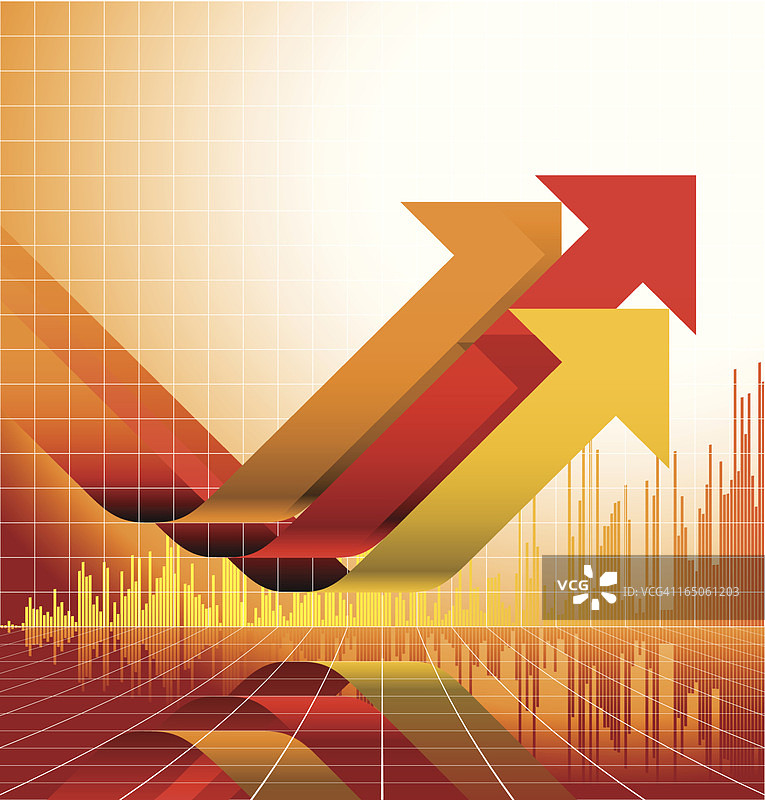 带有向上箭头的黄色和红色图表设计图片素材