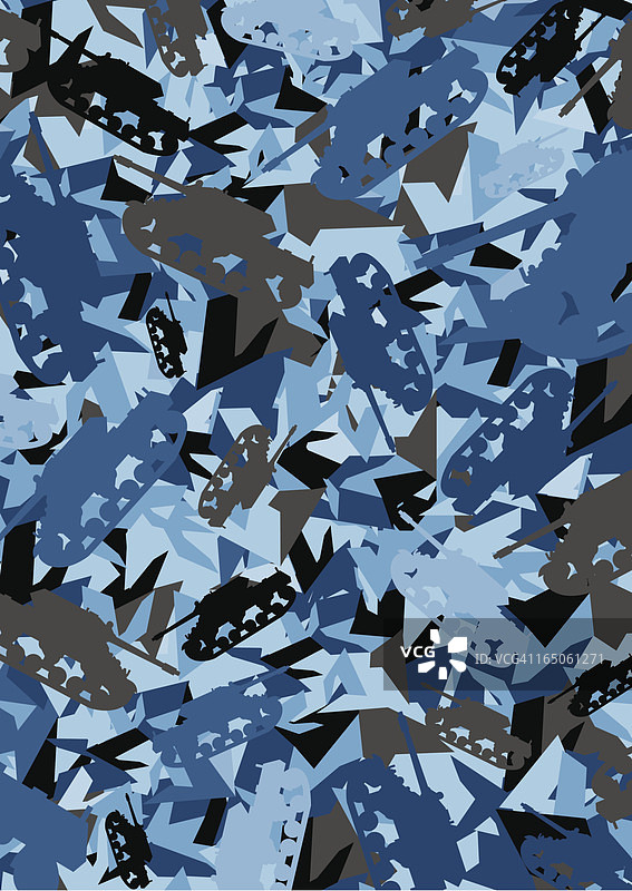 蓝色坦克军队迷彩重复图案图片素材