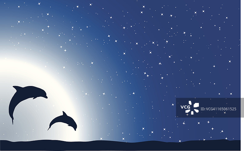 海豚与月亮图片素材
