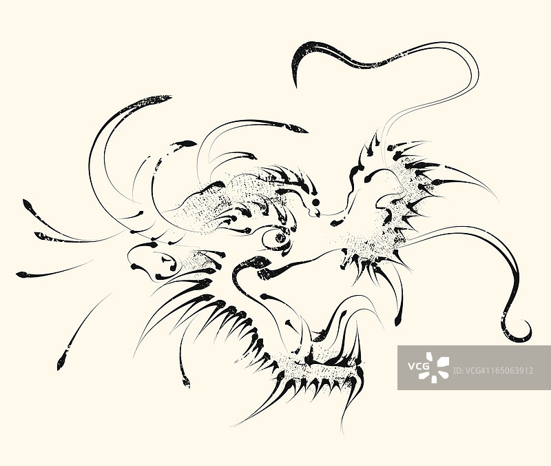 老旧纹身风格的龙图片素材