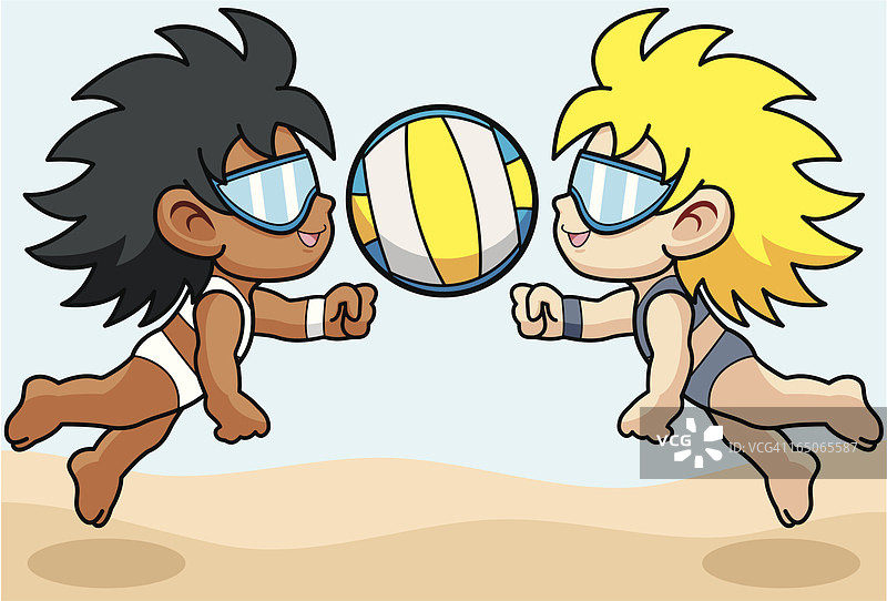 两个卡通人物一起打排球图片素材