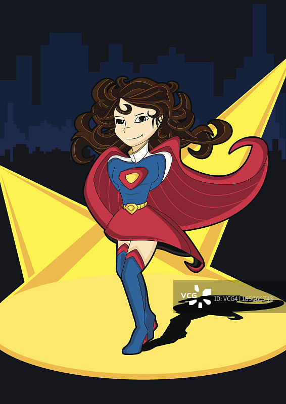 城市场景中的可爱女超级英雄角色图片素材