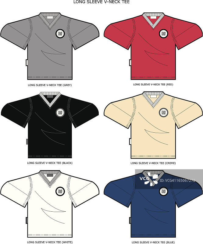长袖V领T恤（多种颜色选择）图片素材