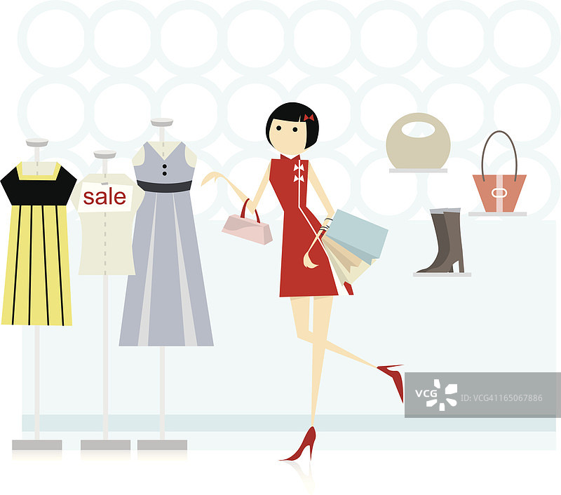 身穿中国旗袍购物的女人图片素材