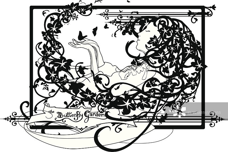 飘逸常春藤发型释放蝴蝶的女孩图片素材