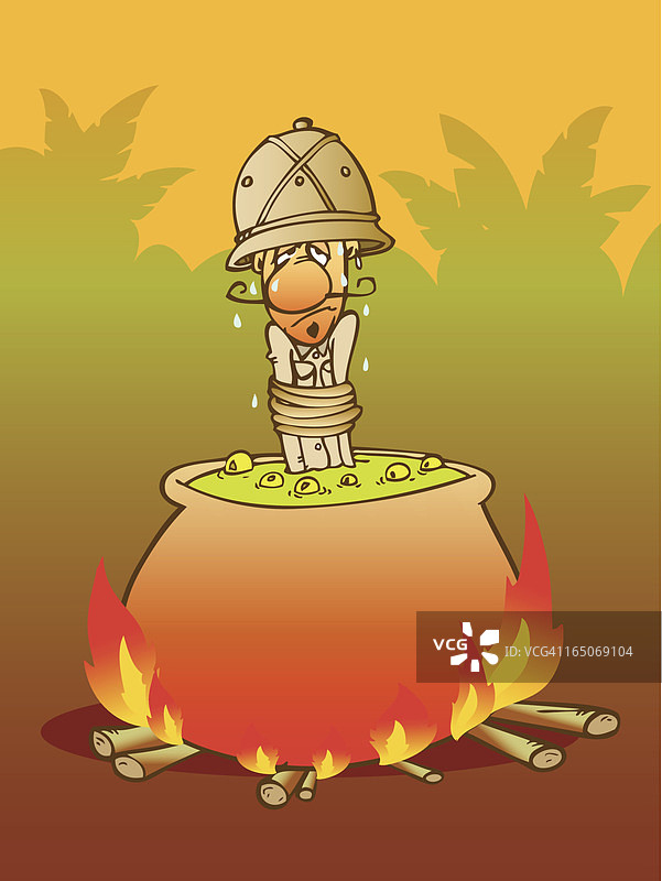 被绑在沸腾锅里的探险者图片素材