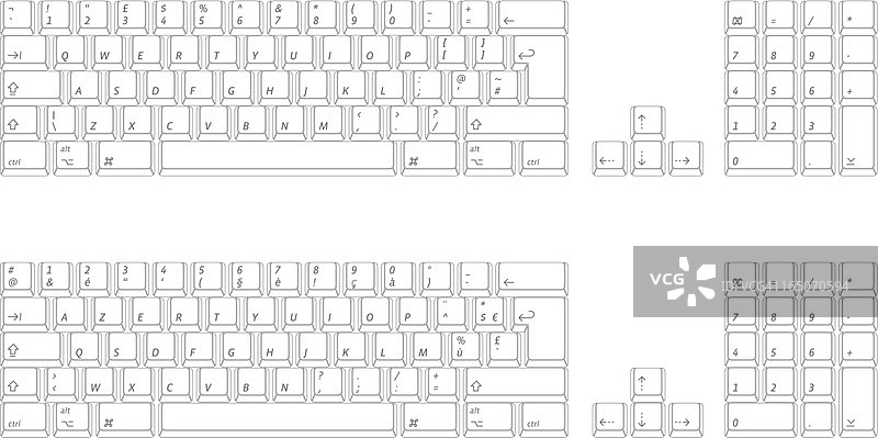 电脑键盘：QWERTY和AZERTY（矢量图）图片素材