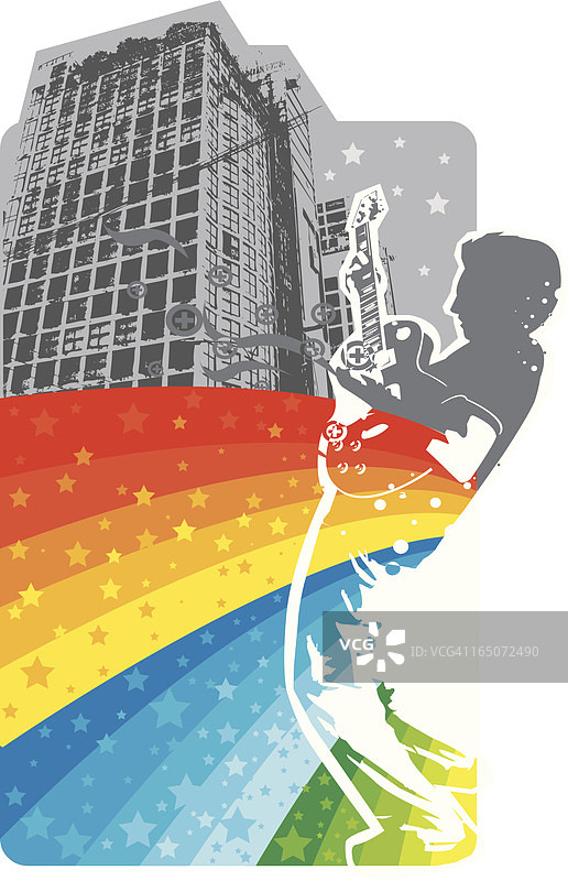 在城市街景中弹吉他图片素材