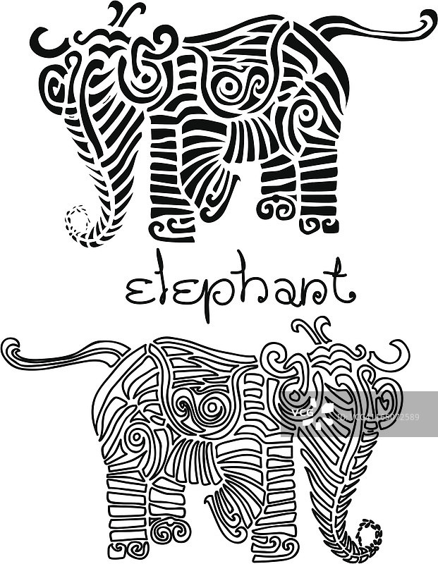 简约油毡版画风格大象插画图片素材