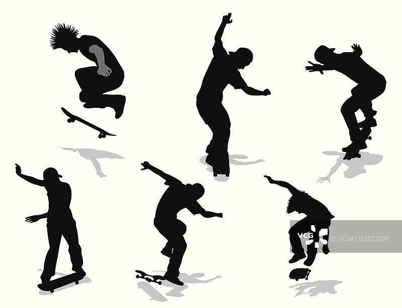 滑板运动员矢量剪影图片素材