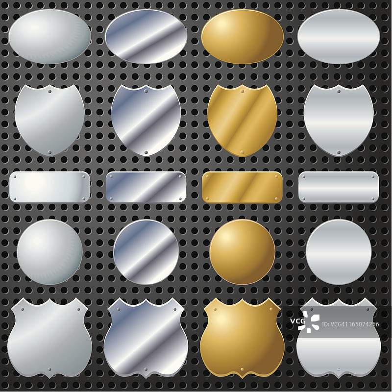 十六个镀铬盾牌图片素材