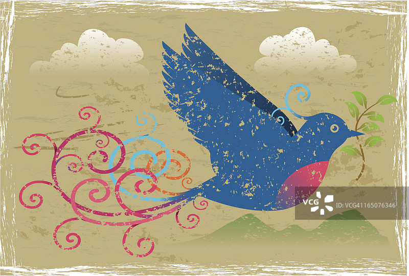 飞行中的华丽鸟类（Grunge版本）图片素材